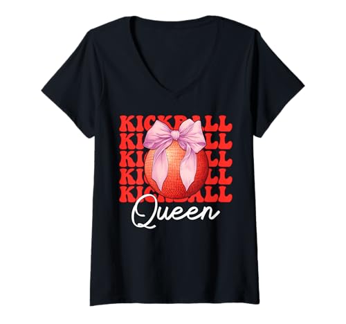 Damen Kickball Queen Kickball Mädchen Mama Muttertag Kokette Schleife T-Shirt mit V-Ausschnitt Damen Kickball Queen Kickball Mädchen Mama Muttertag Kokette Schleife T-Shirt mit V-Ausschnitt von Womens Pink Coquette Bow Kickball Player Gifts