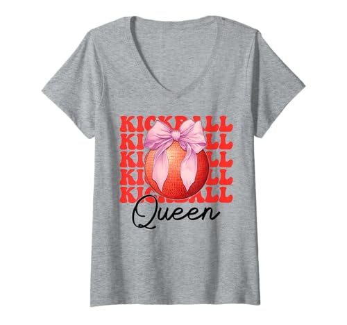 Damen Kickball Queen Kickball Mädchen Mama Muttertag Kokette Schleife T-Shirt mit V-Ausschnitt Damen Kickball Queen Kickball Mädchen Mama Muttertag Kokette Schleife T-Shirt mit V-Ausschnitt von Womens Pink Coquette Bow Kickball Player Gifts