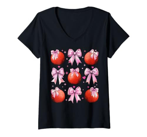 Damen Kickball Sport Coquette Bow für Mädchen, rosa Mama T-Shirt mit V-Ausschnitt Damen Kickball Sport Coquette Bow für Mädchen, rosa Mama T-Shirt mit V-Ausschnitt von Womens Pink Coquette Bow Kickball Player Gifts