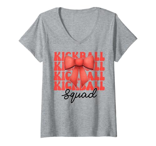 Damen Kickball Squad Kickballteam Kickball Mädchen Coquette Bow T-Shirt mit V-Ausschnitt Damen Kickball Squad Kickballteam Kickball Mädchen Coquette Bow T-Shirt mit V-Ausschnitt von Womens Pink Coquette Bow Kickball Player Gifts