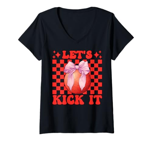 Damen Let's Kick It Kickball Girl Kokettenbogen T-Shirt mit V-Ausschnitt Damen Let's Kick It Kickball Girl Kokettenbogen T-Shirt mit V-Ausschnitt von Womens Pink Coquette Bow Kickball Player Gifts