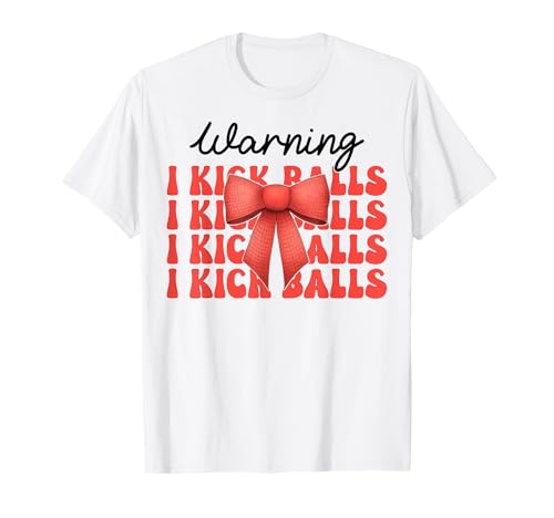 Warnung Ich kicke Balls Kickball Girl Kokette Bogen T-Shirt Warnung Ich kicke Balls Kickball Girl Kokette Bogen T-Shirt von Womens Pink Coquette Bow Kickball Player Gifts
