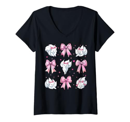 Damen Kitsune Weiße Fuchsmädchen Kokette Schleife Niedlich Rosa Mama T-Shirt mit V-Ausschnitt Damen Kitsune Weiße Fuchsmädchen Kokette Schleife Niedlich Rosa Mama T-Shirt mit V-Ausschnitt von Womens Pink Coquette Bow Kitsune Fox Gifts