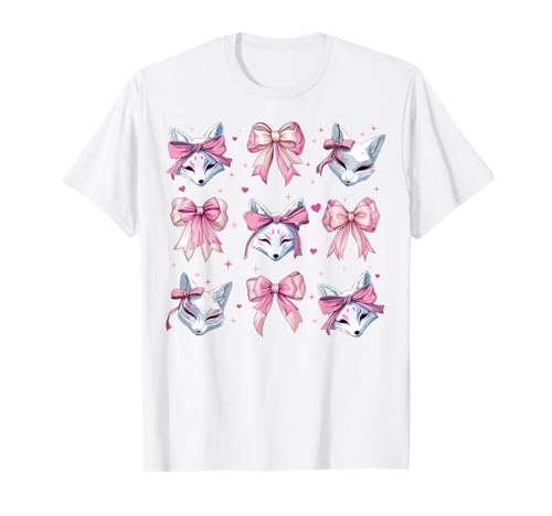 Kitsune Fuchsmaske Mädchen Kokette Schleife Rosa Mama T-Shirt von Womens Pink Coquette Bow Kitsune Fox Gifts