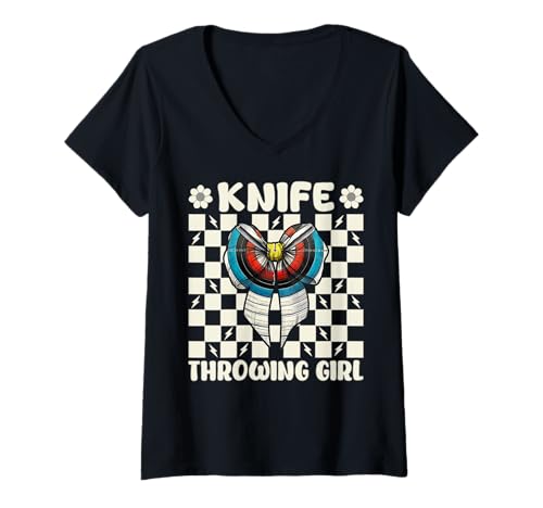Damen Messer werfen Mädchen Messerwerfer Kokette Bogen T-Shirt mit V-Ausschnitt von Womens Pink Coquette Bow Knife Throwing Gifts