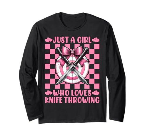 Just A Girl Who Loves Messer Werfen Messer Werfer Kokette Langarmshirt von Womens Pink Coquette Bow Knife Throwing Gifts