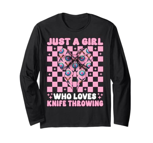 Just A Girl Who Loves Messer Werfen Messer Werfer Kokette Langarmshirt von Womens Pink Coquette Bow Knife Throwing Gifts