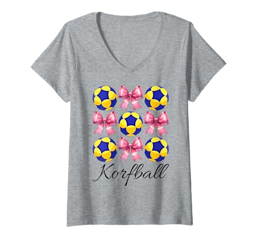 Damen Korfball Mädchen Korfball Mama Muttertag Rosa Kokette Schleife T-Shirt mit V-Ausschnitt von Womens Pink Coquette Bow Korfball Player Gifts