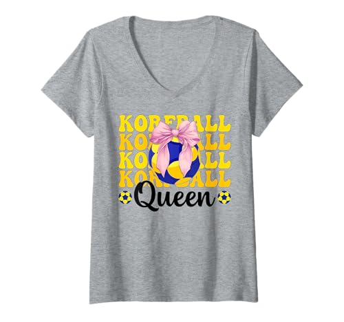Damen Korfball Queen Korfball Mädchen Korfball Mama Kokette Schleife T-Shirt mit V-Ausschnitt von Womens Pink Coquette Bow Korfball Player Gifts
