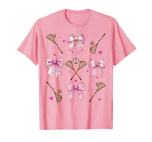 Lacrosse-Stickball, für Mädchen, Kokettenschleife, für Damen, Rosa T-Shirt Lacrosse-Stickball, für Mädchen, Kokettenschleife, für Damen, Rosa T-Shirt von Womens Pink Coquette Bow Lacrosse Player Gifts
