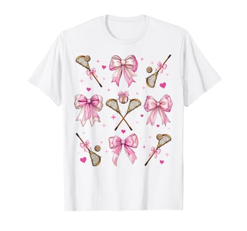 Lacrosse-Stickball, für Mädchen, Kokettenschleife, für Damen, Rosa T-Shirt Lacrosse-Stickball, für Mädchen, Kokettenschleife, für Damen, Rosa T-Shirt von Womens Pink Coquette Bow Lacrosse Player Gifts