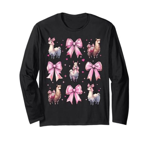 Lama Alpaka Mädchen Kokette Schleife Rosa Mama Langarmshirt von Womens Pink Coquette Bow Llama Alpaca Gifts