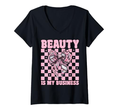 Damen Make-up Artist MUA Girl Mom Coquette Beauty is My Business T-Shirt mit V-Ausschnitt Damen Make-up Artist MUA Girl Mom Coquette Beauty is My Business T-Shirt mit V-Ausschnitt von Womens Pink Coquette Bow MUA Beautician Gifts