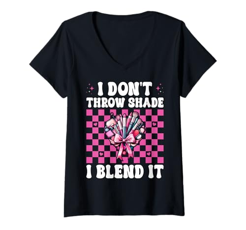 Damen Visagistin MUA Girl Mom I Don't Throw Shade I Blend It T-Shirt mit V-Ausschnitt von Womens Pink Coquette Bow MUA Beautician Gifts
