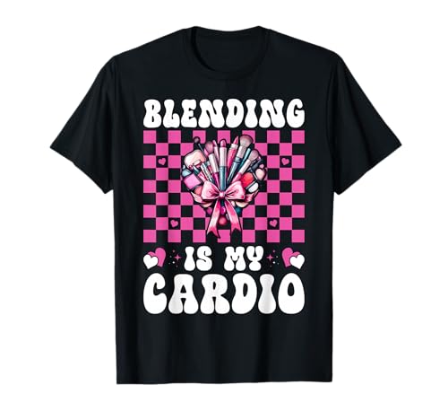 Visagistin MUA Girl Mom Coquette Blending is My Cardio T-Shirt von Womens Pink Coquette Bow MUA Beautician Gifts