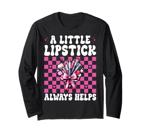 Visagistin MUA Girl Mom EIN Kleiner Lippenstift hilft Immer Langarmshirt Visagistin MUA Girl Mom EIN Kleiner Lippenstift hilft Immer Langarmshirt von Womens Pink Coquette Bow MUA Beautician Gifts