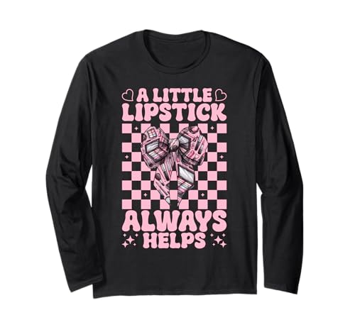 Visagistin MUA Girl Mom EIN Kleiner Lippenstift hilft Immer Langarmshirt Visagistin MUA Girl Mom EIN Kleiner Lippenstift hilft Immer Langarmshirt von Womens Pink Coquette Bow MUA Beautician Gifts