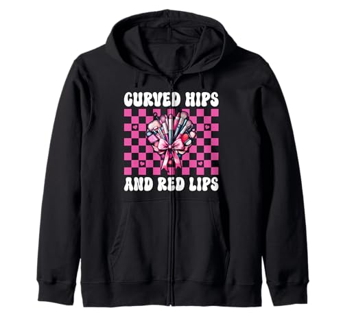 Visagistin MUA Girl Mom Kokette geschwungene Hüften und rote Lippen Kapuzenjacke Visagistin MUA Girl Mom Kokette geschwungene Hüften und rote Lippen Kapuzenjacke von Womens Pink Coquette Bow MUA Beautician Gifts