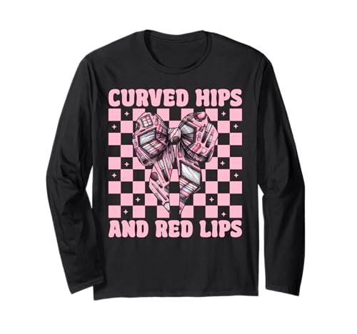 Visagistin MUA Girl Mom Kokette geschwungene Hüften und rote Lippen Langarmshirt von Womens Pink Coquette Bow MUA Beautician Gifts