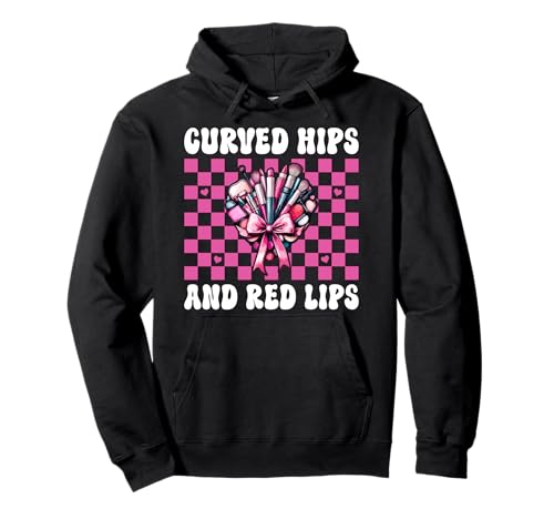 Visagistin MUA Girl Mom Kokette geschwungene Hüften und rote Lippen Pullover Hoodie Visagistin MUA Girl Mom Kokette geschwungene Hüften und rote Lippen Pullover Hoodie von Womens Pink Coquette Bow MUA Beautician Gifts