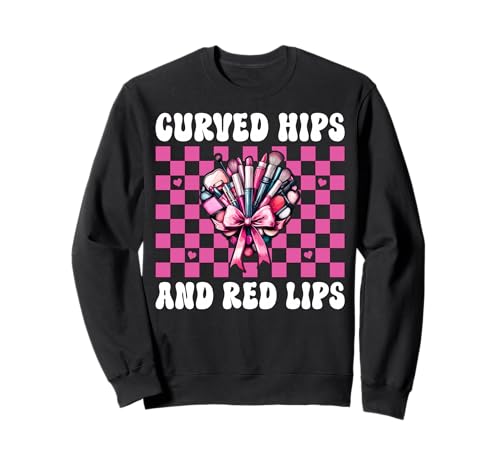 Visagistin MUA Girl Mom Kokette geschwungene Hüften und rote Lippen Sweatshirt von Womens Pink Coquette Bow MUA Beautician Gifts