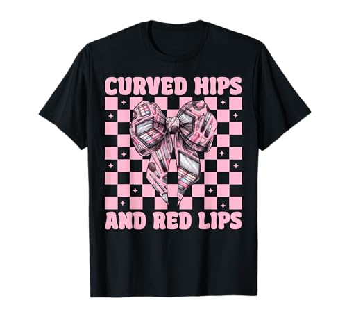 Visagistin MUA Girl Mom Kokette geschwungene Hüften und rote Lippen T-Shirt von Womens Pink Coquette Bow MUA Beautician Gifts