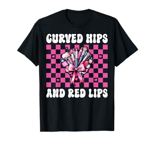 Visagistin MUA Girl Mom Kokette geschwungene Hüften und rote Lippen T-Shirt von Womens Pink Coquette Bow MUA Beautician Gifts