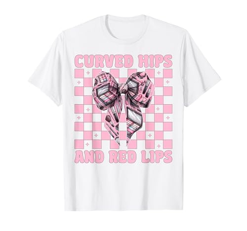 Visagistin MUA Girl Mom Kokette geschwungene Hüften und rote Lippen T-Shirt von Womens Pink Coquette Bow MUA Beautician Gifts