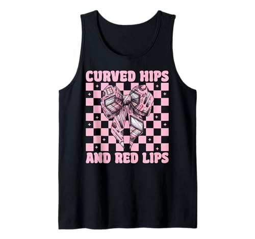 Visagistin MUA Girl Mom Kokette geschwungene Hüften und rote Lippen Tank Top von Womens Pink Coquette Bow MUA Beautician Gifts