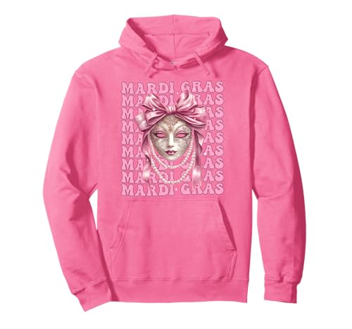 Karnevalsmaske Mädchen Kokette Schleife Rosa Band Pullover Hoodie von Womens Pink Coquette Bow Mardi Gras Carnival Gifts