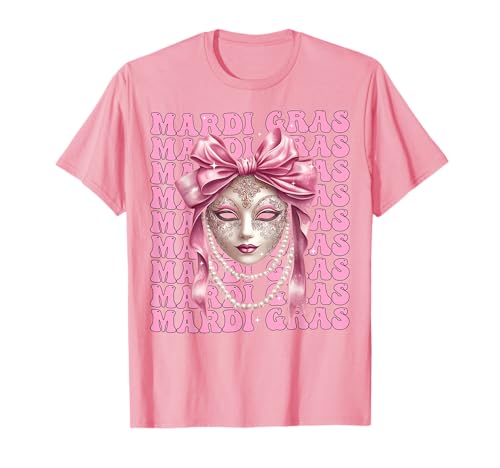 Karnevalsmaske Mädchen Kokette Schleife Rosa Band T-Shirt von Womens Pink Coquette Bow Mardi Gras Carnival Gifts