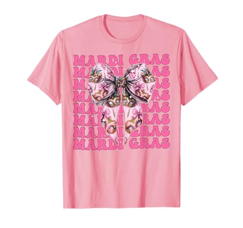 Karnevalsmaske Mädchen Kokette Schleife Rosa Band T-Shirt von Womens Pink Coquette Bow Mardi Gras Carnival Gifts