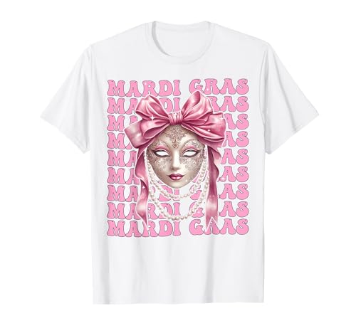Karnevalsmaske Mädchen Kokette Schleife Rosa Band T-Shirt von Womens Pink Coquette Bow Mardi Gras Carnival Gifts