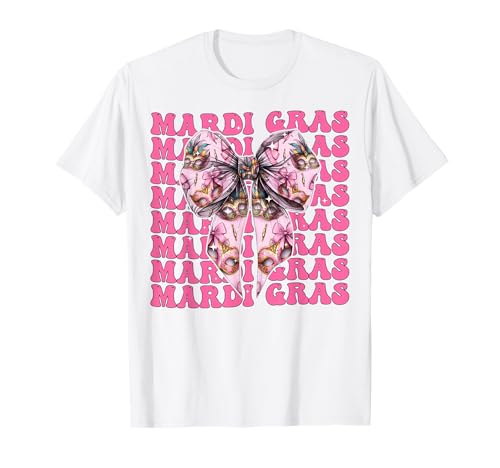Karnevalsmaske Mädchen Kokette Schleife Rosa Band T-Shirt von Womens Pink Coquette Bow Mardi Gras Carnival Gifts