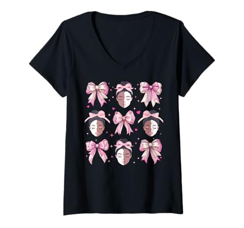 Damen Melanin Black History Month Kokettenschleife für afrikanische Mädchen, Rosa T-Shirt mit V-Ausschnitt Damen Melanin Black History Month Kokettenschleife für afrikanische Mädchen, Rosa T-Shirt mit V-Ausschnitt von Womens Pink Coquette Bow Melanin African Gifts