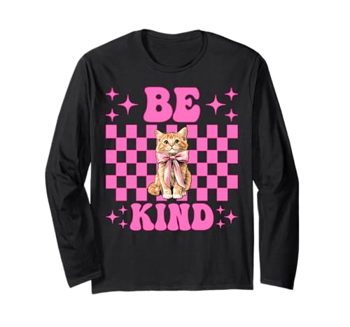 Be Kind Orange Cat Tabby Cat Girl Cat Mama Kokette Bogen Langarmshirt von Womens Pink Coquette Bow Orange Tabby Cat Gifts