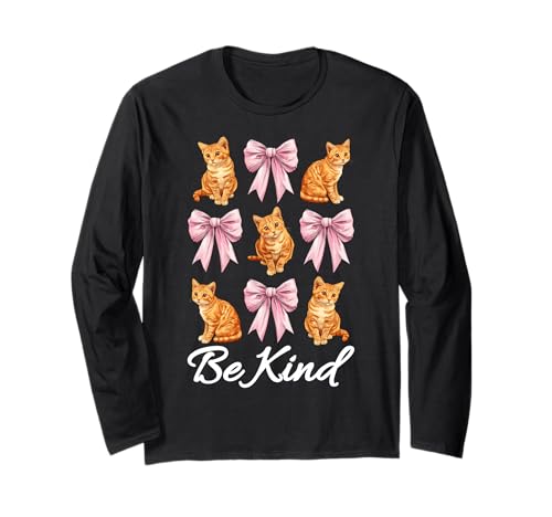 Be Kind Orange Cat Tabby Cat Girl Cat Mama Kokette Bogen Langarmshirt von Womens Pink Coquette Bow Orange Tabby Cat Gifts