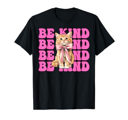 Be Kind Orange Cat Tabby Cat Girl Cat Mama Kokette Bogen T-Shirt von Womens Pink Coquette Bow Orange Tabby Cat Gifts