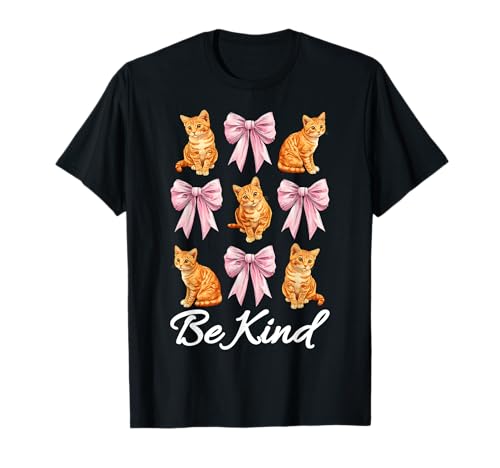 Be Kind Orange Cat Tabby Cat Girl Cat Mama Kokette Bogen T-Shirt von Womens Pink Coquette Bow Orange Tabby Cat Gifts