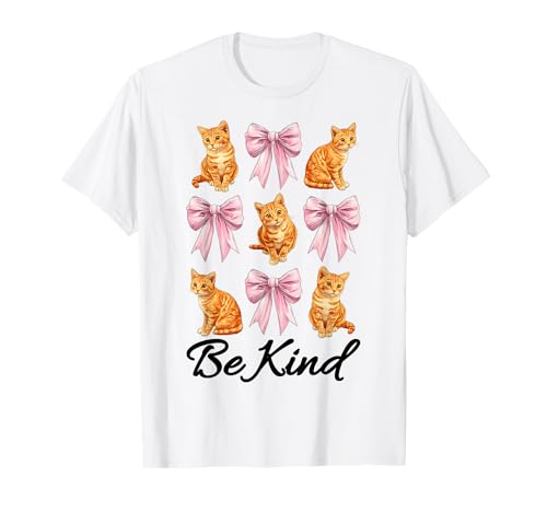 Be Kind Orange Cat Tabby Cat Girl Cat Mama Kokette Bogen T-Shirt von Womens Pink Coquette Bow Orange Tabby Cat Gifts