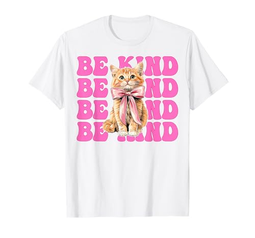 Be Kind Orange Cat Tabby Cat Girl Cat Mama Kokette Bogen T-Shirt von Womens Pink Coquette Bow Orange Tabby Cat Gifts