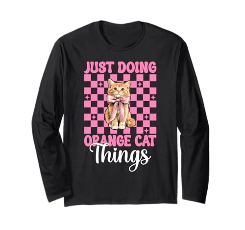 Just Doing Orange Cat Things Tabby Cat Girl Cat Mama Kokette Langarmshirt von Womens Pink Coquette Bow Orange Tabby Cat Gifts