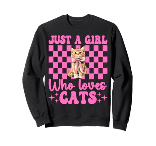 Nur EIN Mädchen, das Katzen liebt Orange Cat Tabby Cat Coquette Bow Sweatshirt von Womens Pink Coquette Bow Orange Tabby Cat Gifts