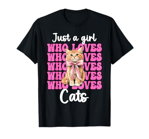 Nur EIN Mädchen, das Katzen liebt Orange Cat Tabby Cat Coquette Bow T-Shirt von Womens Pink Coquette Bow Orange Tabby Cat Gifts