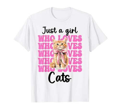 Nur EIN Mädchen, das Katzen liebt Orange Cat Tabby Cat Coquette Bow T-Shirt von Womens Pink Coquette Bow Orange Tabby Cat Gifts