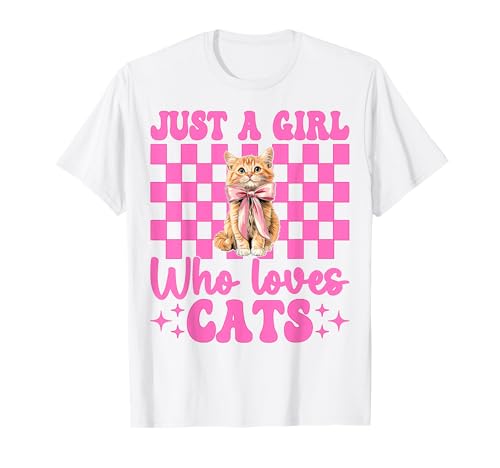 Nur EIN Mädchen, das Katzen liebt Orange Cat Tabby Cat Coquette Bow T-Shirt von Womens Pink Coquette Bow Orange Tabby Cat Gifts