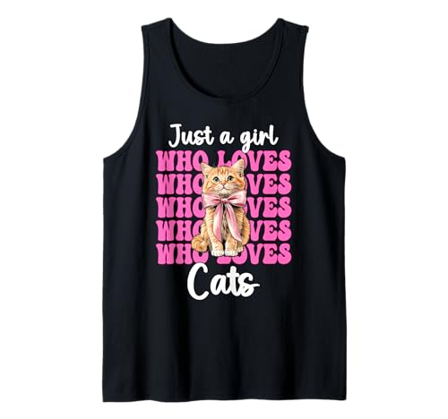 Nur EIN Mädchen, das Katzen liebt Orange Cat Tabby Cat Coquette Bow Tank Top von Womens Pink Coquette Bow Orange Tabby Cat Gifts