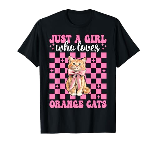 Nur EIN Mädchen, das Orange Cats liebt Tabby Cat Girl Coquette T-Shirt von Womens Pink Coquette Bow Orange Tabby Cat Gifts