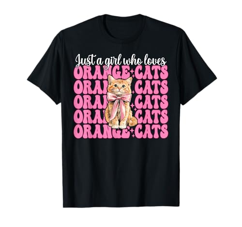 Nur EIN Mädchen, das Orange Cats liebt Tabby Cat Girl Coquette T-Shirt von Womens Pink Coquette Bow Orange Tabby Cat Gifts