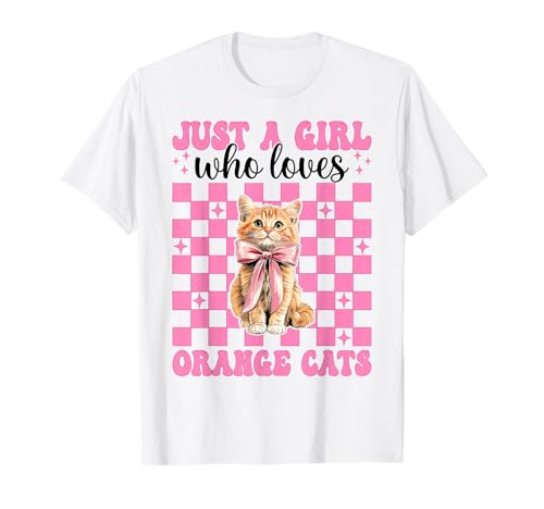 Nur EIN Mädchen, das Orange Cats liebt Tabby Cat Girl Coquette T-Shirt von Womens Pink Coquette Bow Orange Tabby Cat Gifts